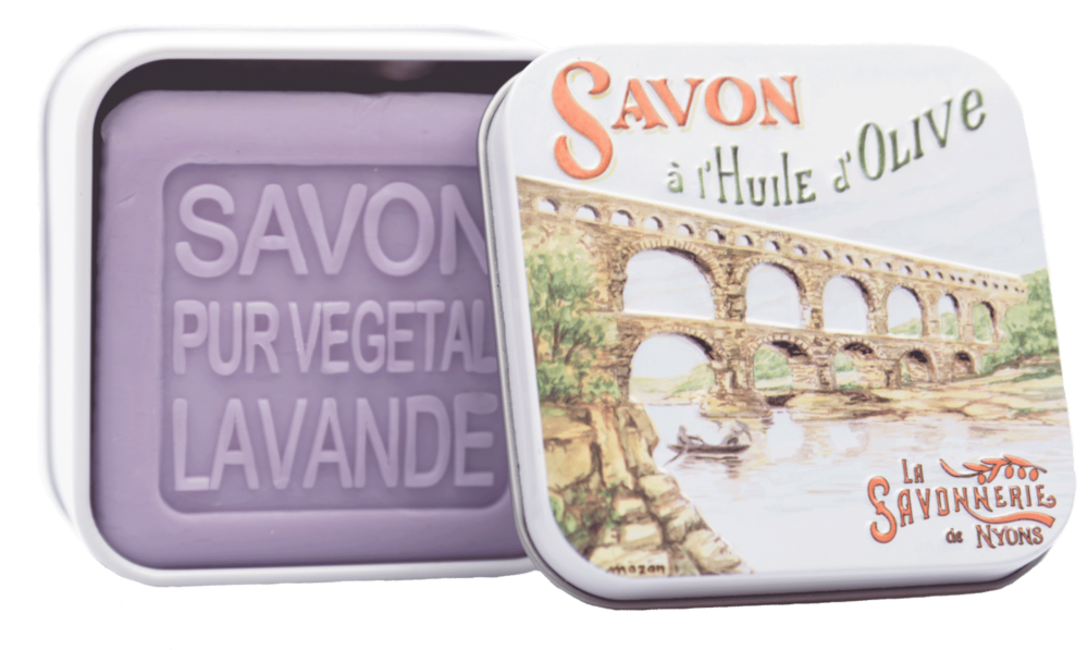 Prowansalskie mydło lawendowe BIO w metalowym pudełku ""Pont du Gard" 100g